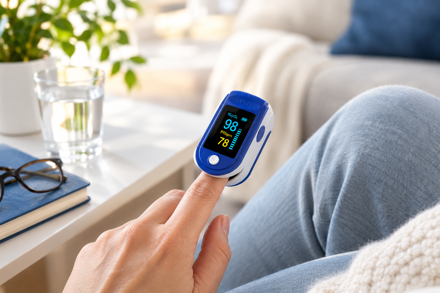 Pulsni oksimetar OxyVital na kazaljnom prstu, sa svijetlim LED zaslonom koji prikazuje SpO2